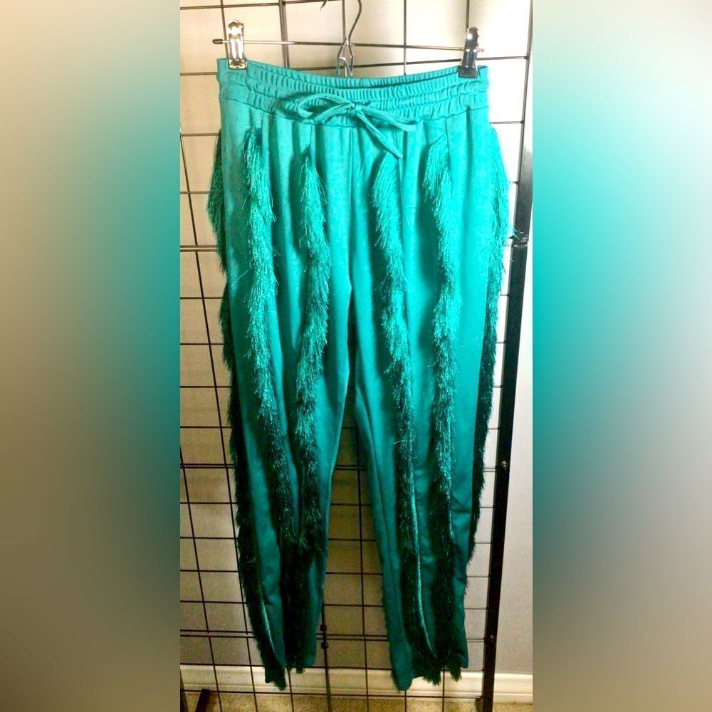 Vibrant Green Fringe Athleisure Pants NWOT